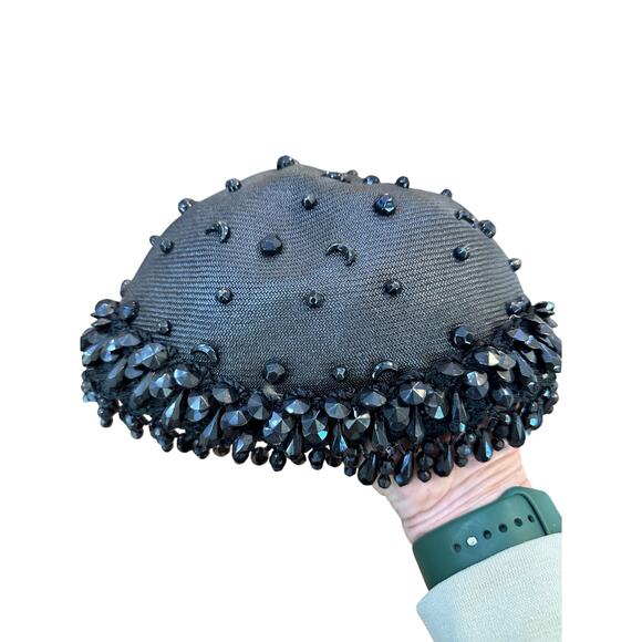 Vintage Mr. John Women's Black Wool Jeweled Hat - Picture 2 of 6